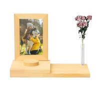GeluEla Marco de fotos para perros y gatos, marco de fotos Keepsake con botella de cristal pequeña para dueños de perros, marco de fotos de perro (color madera original)