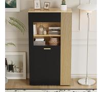 Gelukueub Armario de almacenamiento moderno PB con luces LED de 16 colores, organizador multifuncional con 3 estantes fijos y 2 ajustables, gestión de cables para sala de estar (puertas de armario con