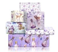 Geluode Papel de regalo de hadas y flores, diseño de casa de hongos, cuento de hadas Sika, ciervo Sika, papel de regalo para cumpleaños, boda, baby shower, Pascua, 6 hojas de 20 x 28 pulgadas