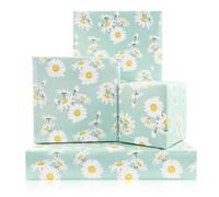 Geluode Papel de regalo floral de margaritas, Groovy Boho Spring White Margaritas Jardín Floral Verde Menta Papel de regalo, 4 hojas plegadas planas de 20 x 28 pulgadas por hoja para fiesta de
