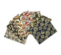 Geluode Paquetes de tela Fat Quarters, tela japonesa, 6 piezas, 6 diferentes peces de estilo oriental asiático negro, flores, grulla coronada roja, tela de algodón, cuadrados de 50 x 40 cm para coser,