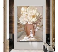 GELYX Cuadros abstractos nórdicos de flores con cabeza de niña, pósteres, arte de pared de mujer con cabeza de rosa, impresiones en lienzo, cuadros de pared, decoración de habitación, 50 x 70 cm, sin