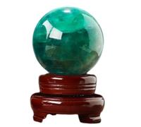 Gem Green Quartz Crystal Ball Green Fluorite Gemstone Sphere with Decorative Wooden Stand for,Home Decoration,90mm