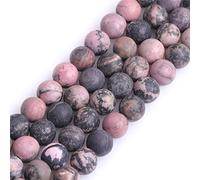 GEM-Inside - Cuentas redondas de 8 mm de piedra natural de rodonita negra esmerilada mate sin pulir para hacer joyas, hilo de 38 cm