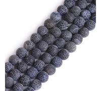GEM-Inside - Cuentas sueltas de ágata negra agrietada de 8 mm, cuentas redondas de energía helada para hacer joyas, 15 pulgadas