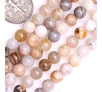 gem-inside Natural 4 mm redondo de color crema blanco bambú para fabricación de joyería de cuentas espaciador de piedra ágata Strand 15 "