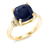Gem Stone King Anillo de plata chapada en oro amarillo de 18 quilates con piedra natal de 3 a 5 quilates para mujer, cojín de 10 mm, anillo de compromiso de aniversario de boda, talla 5-9, Center