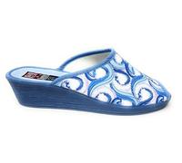 Gema García.Pantufla de Casa para Mujer, Azul con Estampado de Espirales,Zapatillas de Cuña.Fabricación Española. (Azul, Una talla, Sistema tallas calzado EU, Adulto, Mujer, Números, mediano, 40)