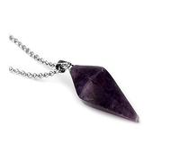 Gema natural Hexágono Pirámide Péndulo Colgante de piedra Encantos Chakra Amuleto Cono Cadena Collar Joyería para mujeres Hombres-Amatista