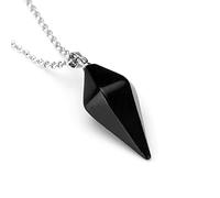 Gema natural Hexágono Pirámide Péndulo Colgante de piedra Encantos Chakra Amuleto Cono Cadena Collar Joyería para mujeres Hombres-Ónix negro