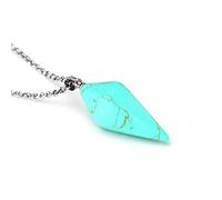 Gema Natural Hexágono Pirámide Péndulo Piedra Colgante Encantos Chakra Amuleto Cono Cadena Collar Joyería para Mujeres Hombres-Turquesa