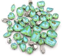 gemas para coser, 50 piezas/bolsa de piedras cristal formas variadas for coser, engaste garra plata, cristales imitación moca AB, for bolsos, zapatos y accesorios ropa(Olive Ab Mk)