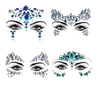 Gemas para la cara, 4 Pcs diamantes de imitación para la cara, tatuaje temporal de diamantes de imitación, tatuaje facial autoadhesivo, pegatina para la cara con purpurina para fiestas, maquillaje