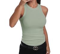 GEMBERA - Camiseta Informal Ajustada básica sin Mangas para Mujer Acanalada de Cuello Alto de algodón, Verde Claro, S