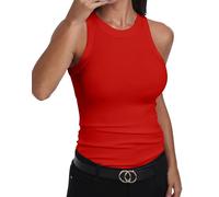 GEMBERA - Camiseta Informal Ajustada básica sin Mangas para Mujer Acanalada de Cuello Alto de algodón, Rojo -, XL
