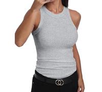 GEMBERA - Camiseta Informal Ajustada básica sin Mangas para Mujer Acanalada de Cuello Alto de algodón, Gris, Large