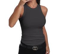GEMBERA - Camiseta Informal Ajustada básica sin Mangas para Mujer Acanalada de Cuello Alto de algodón, Gris Oscuro, M
