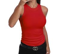 GEMBERA - Camiseta informal ajustada básica sin mangas para mujer acanalada de cuello alto de algodón, Rojo -, XL