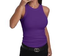 GEMBERA - Camiseta Informal Ajustada básica sin Mangas para Mujer Acanalada de Cuello Alto de algodón, Púrpura, Large