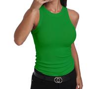 GEMBERA - playera sin mangas con espalda cruzada y cuello alto para mujer, casual, básica, de algodón acanalado, Verde Kelly, S