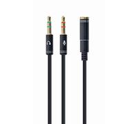 CABLE ADAPTADOR GEMBIRD-HEMBRA 4PINES 3,5MM A 2 STEREO 3,5MM NEGRO, C.METALIC