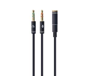 GEMBIRD 3.5 MM 4-Pin Socket TO 2 X 3.5 MM Stereo Plug Adapter Cable, Metal, BLAC