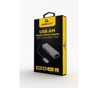 ADAPTADOR DE RED GEMBIRD USB AM GIGABIT CON HUB DE 3 PUERTOS USB 3.0 A-AMU3-LAN-01
