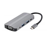 Gembird - Adaptador combinado USB tipo C 8 en 1 (Hub + HDMI + PD + lector de tarjetas + LAN)