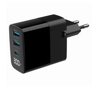 Gembird cargador rápido 3 puertos USB GaN 30 W con pantalla LCD negro