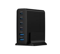 Gembird Fast Charger USB GAN 6 Puertos 75W Negro