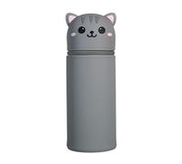 GemCoo Estuche Escolar Kawaii de Silicona Blanda Estuche Silicona 2 en 1 con Cremallera Portabolígrafos de Mesa para Escritorio, Ideal para la Vuelta al Cole de Estudiantes y Adolescentes (Gris)