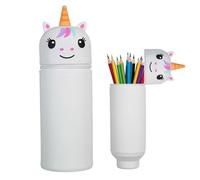 GemCoo Estuche Escolar Kawaii de Silicona Blanda Estuche Silicona 2 en 1 con Cremallera Portabolígrafos de Mesa para Escritorio, Ideal para la Vuelta al Cole de Estudiantes y Adolescentes (Blanco)