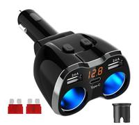 GemCoo USB Tipo C Cargador de Coche Encendedor de Cigarrillos 120W, 12V/24V Adaptador de Corriente de Coche con Dos Puertos de Carga USB para GPS, iPhone, Android (2 Ports)