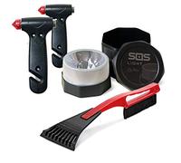 GEMCORE s.o.s. light baliza luminosa V16 + 2 MARTILLOS de Seguridad, portátil rompeventanas y Cortador cinturón, y RASCADOR de Hielo Parabrisas rasqueta y Cepillo, Amarillo auto