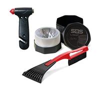GEMCORE s.o.s. light baliza luminosa V16 + Martillo rompeventanas y Cortador cinturón, y RASCADOR de Hielo Parabrisas rasqueta y Cepillo, Amarillo auto