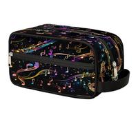 GeMeFv Bolsa de aseo con símbolo de música colorida, bolsa de maquillaje portátil, bolsa de maquillaje de gran capacidad para hombres y mujeres, Símbolo musical colorido negro, 10.5×4.4×5.3 in