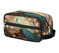 GeMeFv Neceser colgante con diseño de árbol de pavo real y flores rosas, bolsa de maquillaje portátil de viaje de gran capacidad para hombres y mujeres, Árbol de pavo real, flor rosa, 10.5×4.4×5.3 in