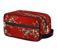 GeMeFv Neceser colgante con flores de ciruela china, bolsa de maquillaje portátil de gran capacidad para hombres y mujeres, Flores de ciruela china, color rojo, 10.5×4.4×5.3 in