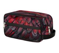 GeMeFv Neceser colgante con fondo de plumas, color rojo y negro, bolsa de maquillaje portátil de gran capacidad para hombres y mujeres, Fondo de plumas rojas y negras, 10.5×4.4×5.3 in