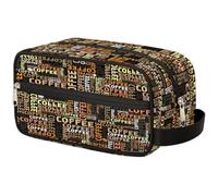 GeMeFv Neceser colgante con palabras de tema de café, bolsa de maquillaje portátil de viaje de gran capacidad para hombres y mujeres, Palabras temáticas de café, 10.5×4.4×5.3 in