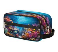 GeMeFv Neceser colgante de color coral con diseño de pez payaso, bolsa de maquillaje portátil de gran capacidad para hombres y mujeres, Pez payaso coral de colores, 10.5×4.4×5.3 in