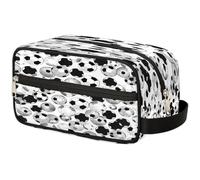 GeMeFv Neceser para colgar cosméticos de fútbol, fútbol, color blanco y negro, portátil, de gran capacidad, para hombres y mujeres, Fútbol deportivo negro y blanco, 10.5×4.4×5.3 in