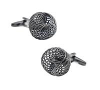 Gemelli Uomo El color negro tejido de los gemelos del nudo hombres ahuecó hacia fuera el material cobre diseño Gemelos