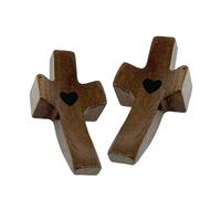 Gemelolandia Pack 2 Cruces de Madera Talladas a Mano, Cruz Religiosa de Mano y Bolsillo, Cruz portatil para el pulgar y acariciar, Símbolo del Amor y la Religión, 5x1,3 cm Ergonómico y Fácil de portar