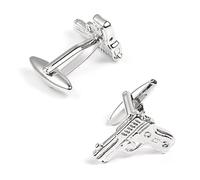 Gemelos 4 Piezas Pistola Galvanizada Plata Negra Pistola Gemelos De Metal Camisa De Los Hombres Gemelos Plata