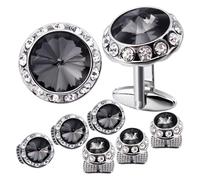 Gemelos Birthstone Tuxedo Studs and Cufflinks Set Mens Suit Tuxedo Formal Dress Shirt(Gray Crytal)