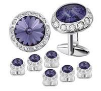 Gemelos Birthstone Tuxedo Studs and Cufflinks Set Mens Suit Tuxedo Formal Dress Shirt(Tanzanite)