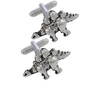 Gemelos Camisa Hombre Color Plata - Con Caja - Gemelos para Camisas - Dinosaurio - Latón - Prehistórico Animal Grande - Color Plata y Negro - Un Par