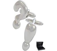 Gemelos Camisa Hombre Maestro - con Caja - Gemelos para Camisas - Signo de Interrogación y Signo de Exclamación - Gramática - Latón - Color Plata - Profesor Cartas Letras - Un Par