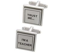 Gemelos Camisa Hombre Maestro - Con Caja - Gemelos para Camisas - Trust Me I'm a Teacher - Latón - Colegio Universidad Educación Profesor - Color Plata - Un Par